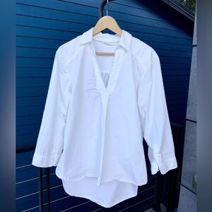 Anthropologie Classic White V-Neck Cotton Tunic Top